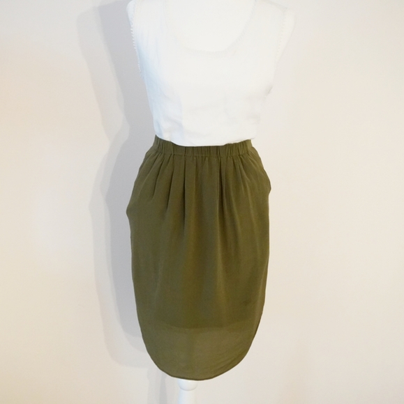 Madewell Silk Island Olive Green Skirt w/ Pockets - Picture 2 of 7